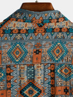 Men's Casual Vintage Short Sleeve 70s Retro Patchwork Button Up Lapel Shirt