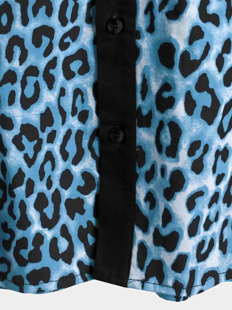 Men's Leopard Print Boling Casual Button Up Short Sleeve Hawaiian Summer Shirt