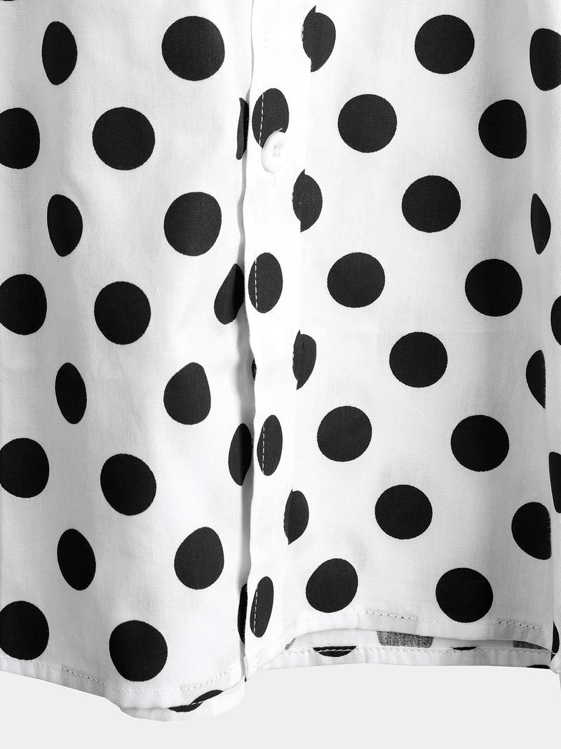 Men's Polka Dots Cotton Pocket Casual Short Sleeve Shirt