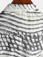 Men's Short Sleeve Striped Printed Retro Cotton Shirt