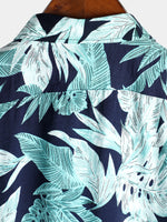 Men's Tropical Leaf Print Pocket Short Sleeve Shirt