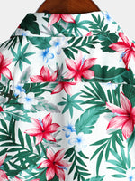 Men's White Tropical Floral Pocket Holiday Cotton Shirt