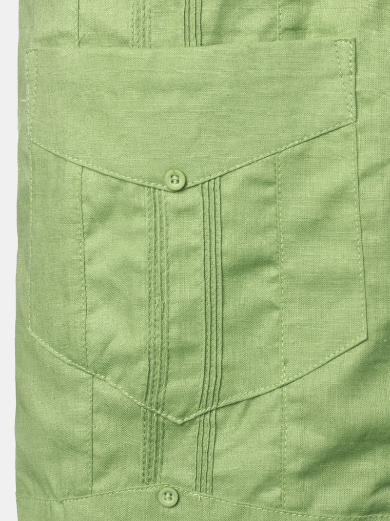 Men’s Pocket Linen Cuban Guayabera Summer Camp Button Up Short Sleeve Casual Shirt
