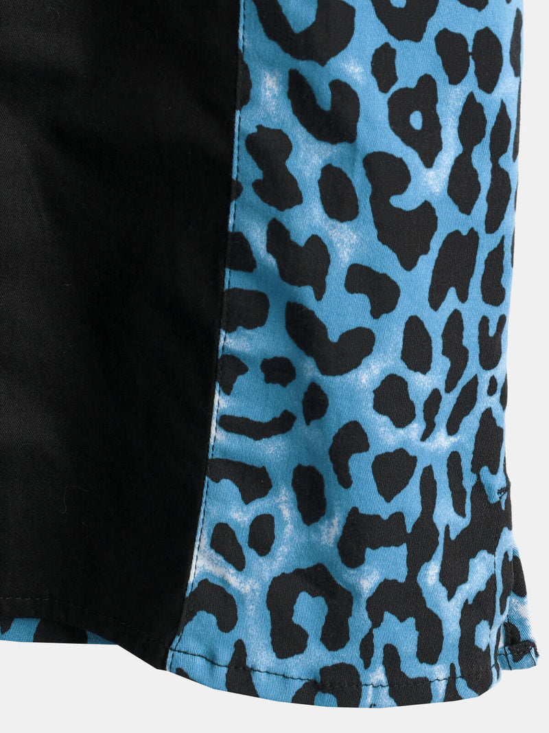 Men's Leopard Print Boling Casual Button Up Short Sleeve Hawaiian Summer Shirt