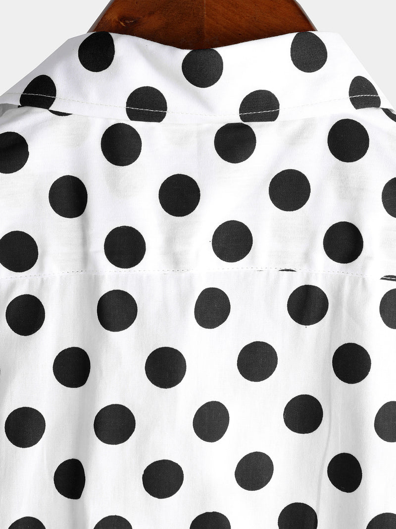 Men's Polka Dots Cotton Pocket Casual Short Sleeve Shirt