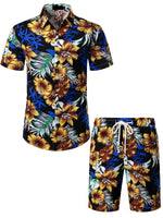 Men's Flower Casual Button Down Hawaiian Shirts&Shorts
