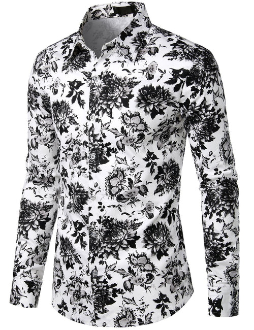 Men's Floral  Long Sleeve Cotton Casual Button Down Shirt
