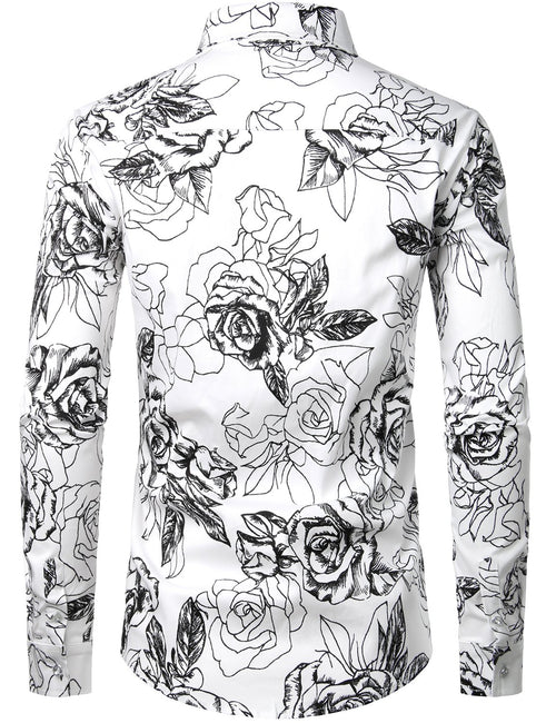Men's Floral  Long Sleeve Cotton Casual Button Down Shirt