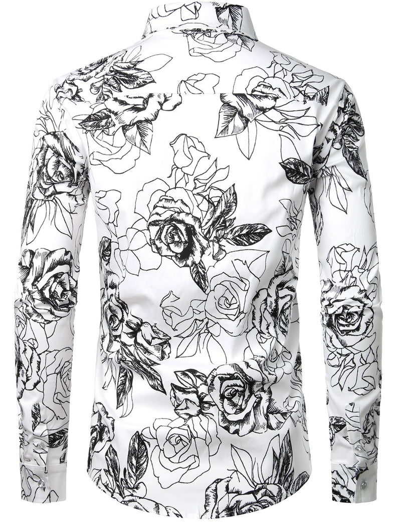 Men's Floral  Long Sleeve Cotton Casual Button Down Shirt