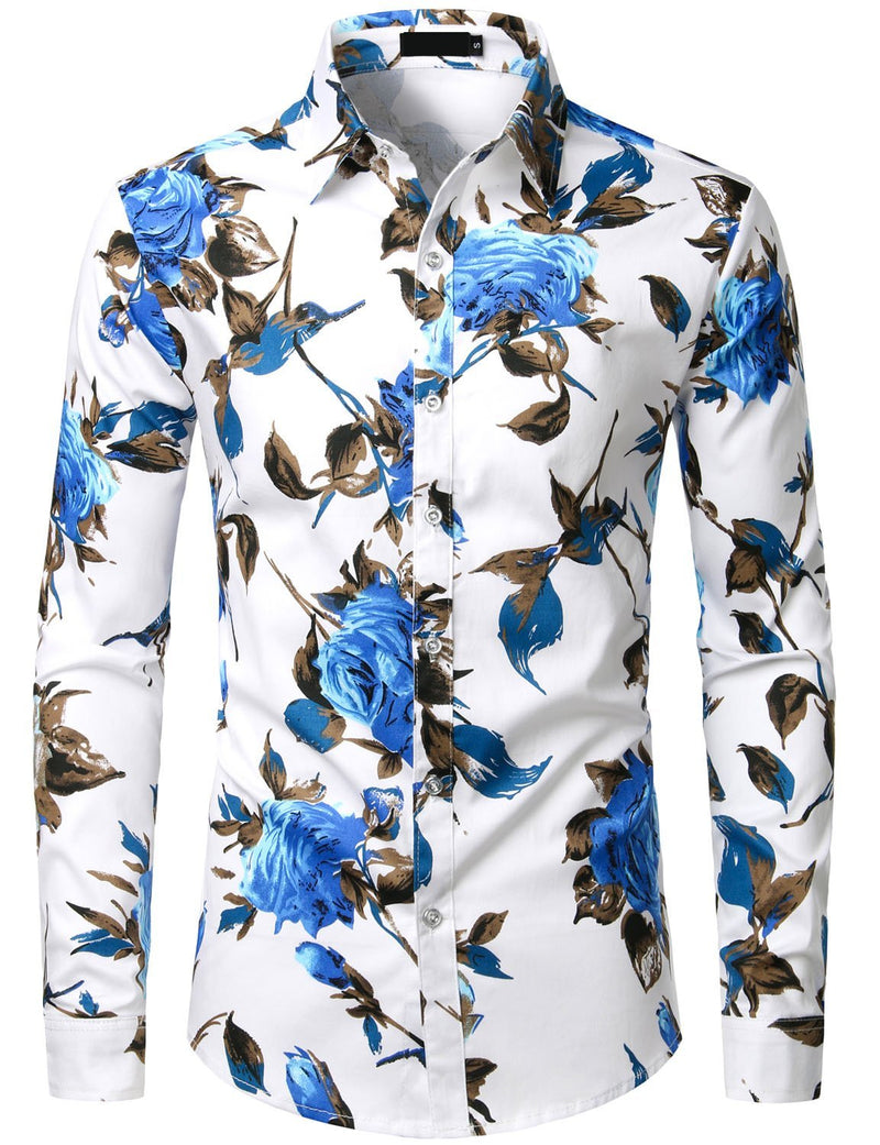 Men's Floral Cotton Long Sleeve Shirt