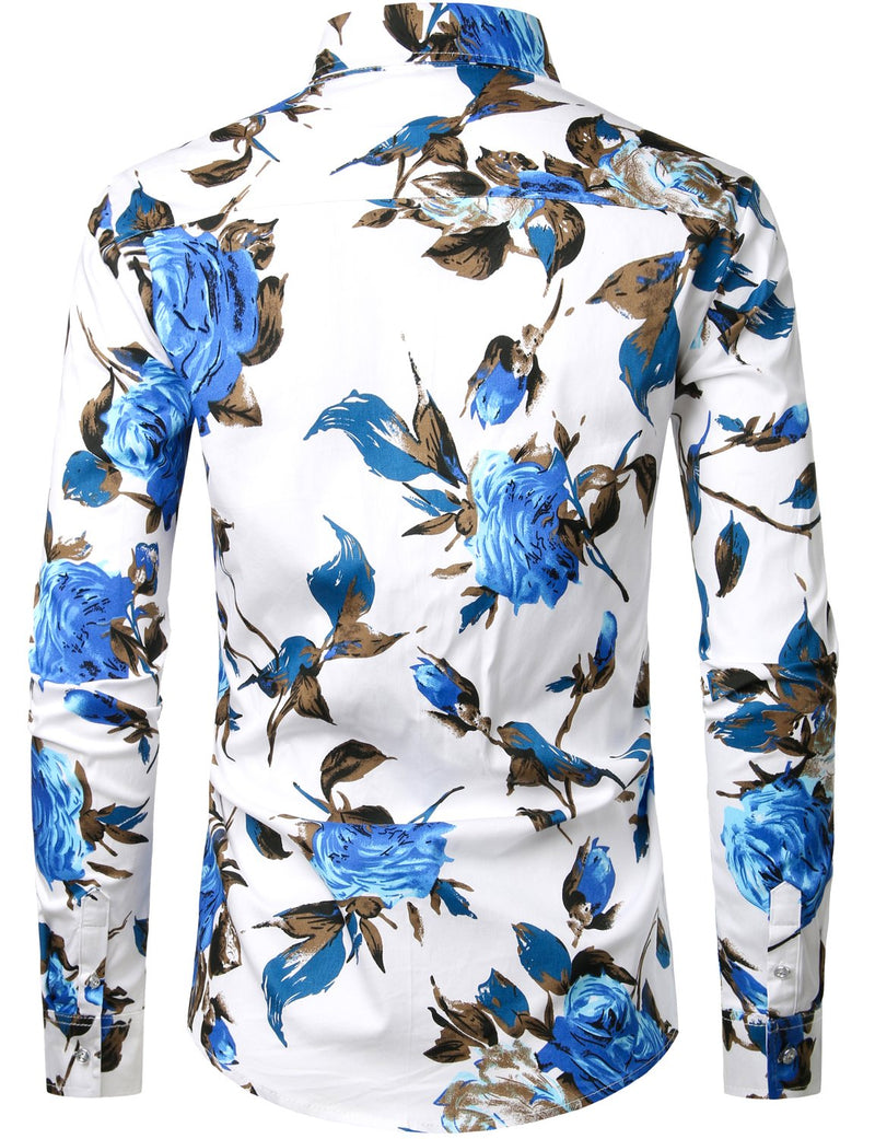 Men's Floral Long Sleeve Cotton Casual Button Down Shirt