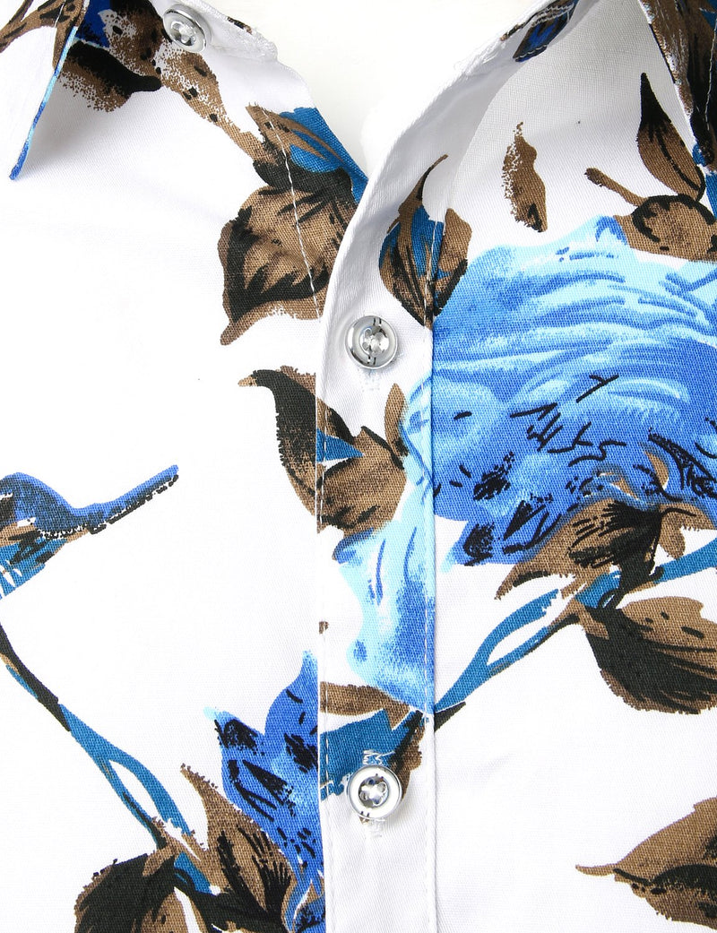 Men's Floral Long Sleeve Cotton Casual Button Down Shirt