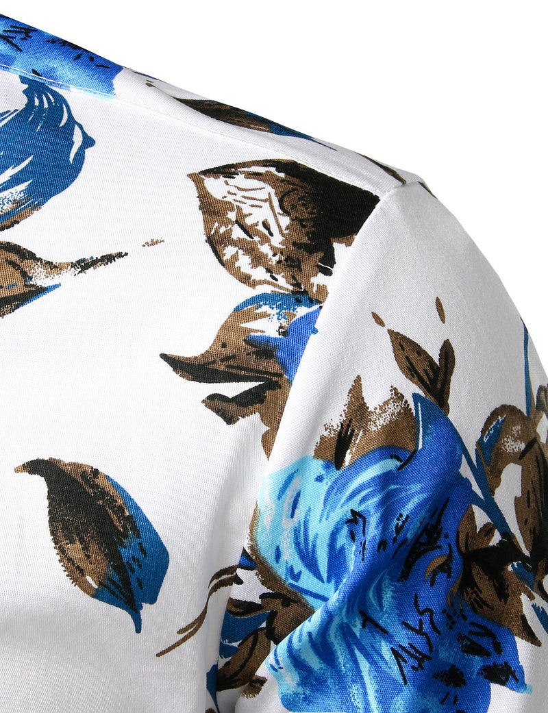 Men's Floral Long Sleeve Cotton Casual Button Down Shirt