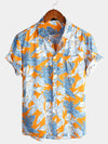Men's Tropical Leaf Print Pocket Short Sleeve Shirt
