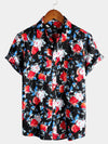 Men's Rose Pocket Black Floral Holiday Cotton Shirt