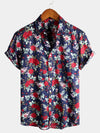 Men's Navy Blue Rose Holiday Cotton Shirt