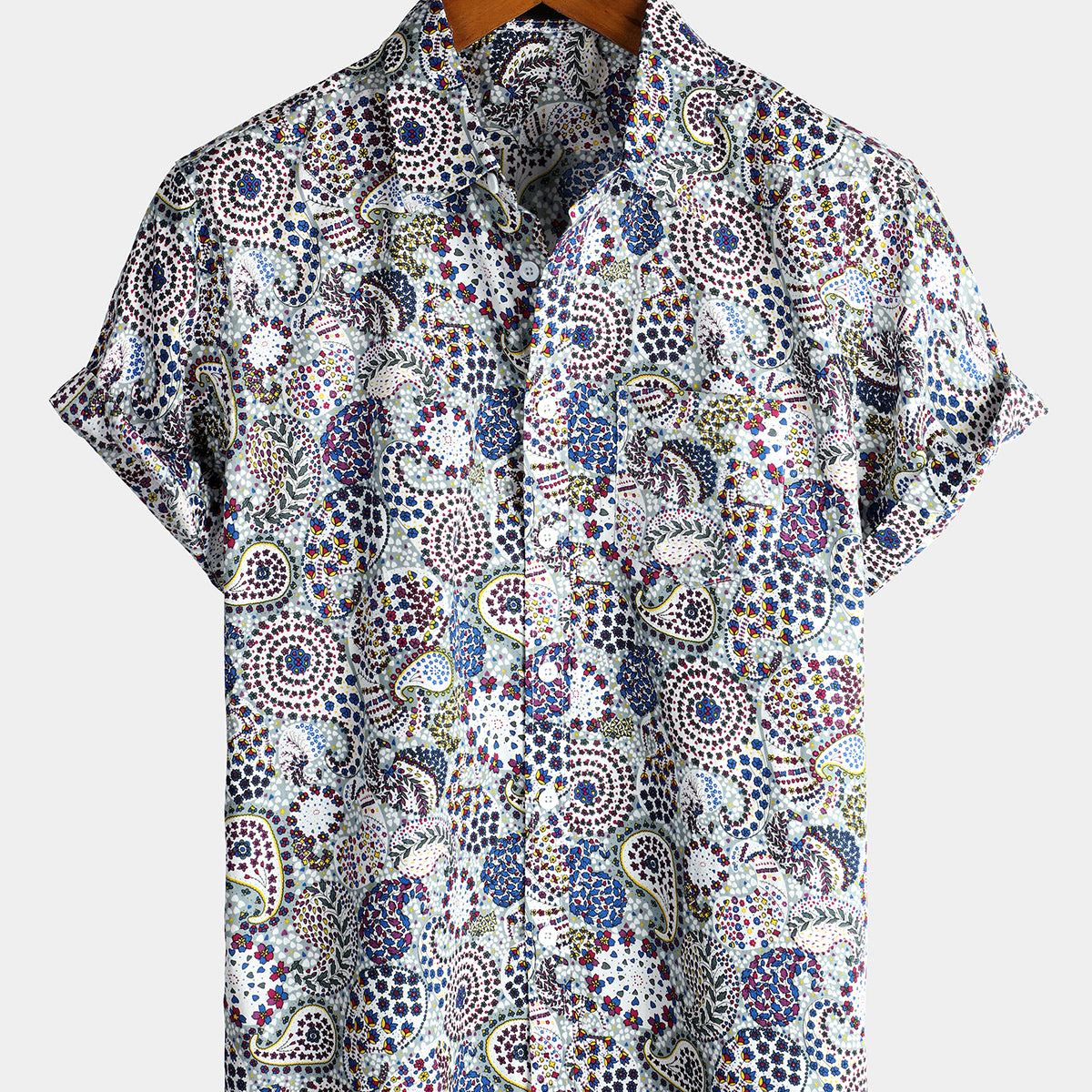Men's Retro Floral Holiday Cotton Short Sleeve Shirt