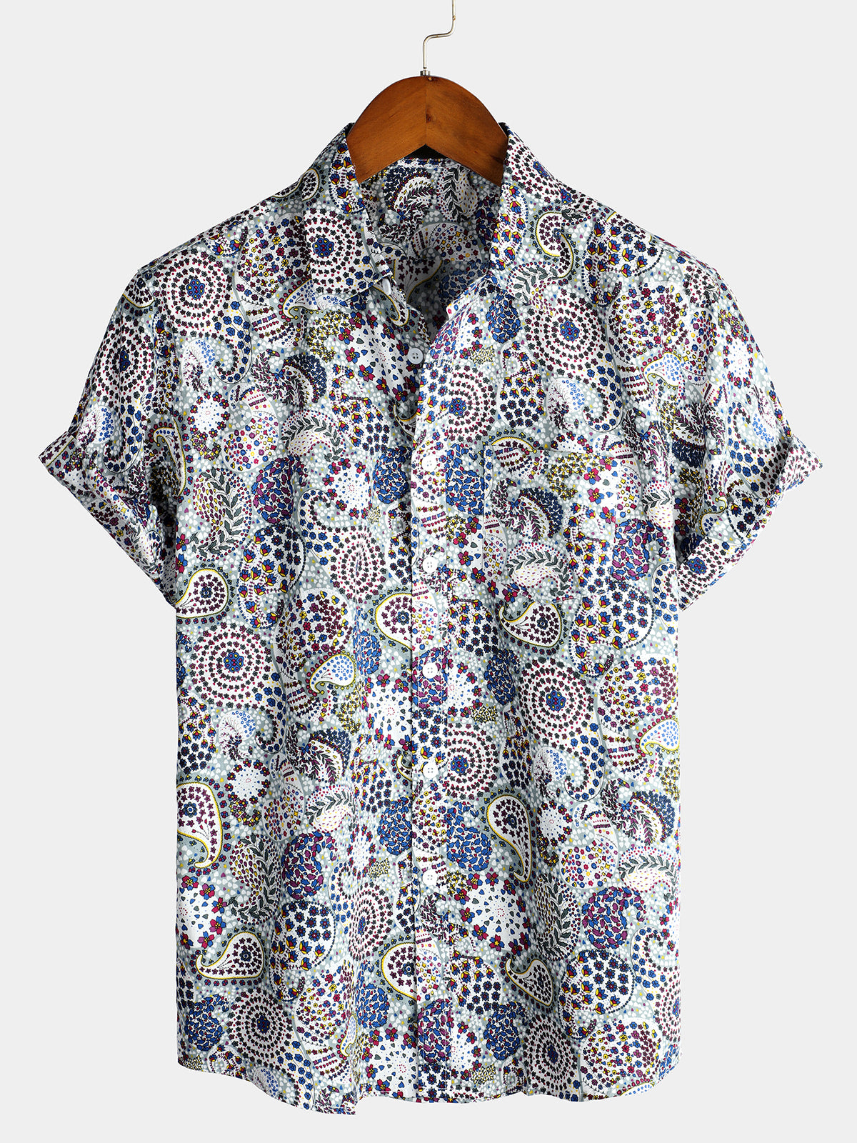 Men's Retro Floral Holiday Cotton Short Sleeve Shirt