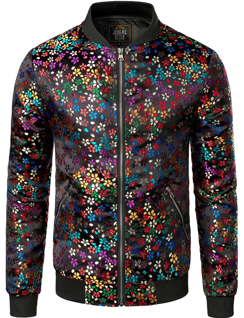 Men's Vintage Embroidered Satin Flight Bomber Jacket Coat