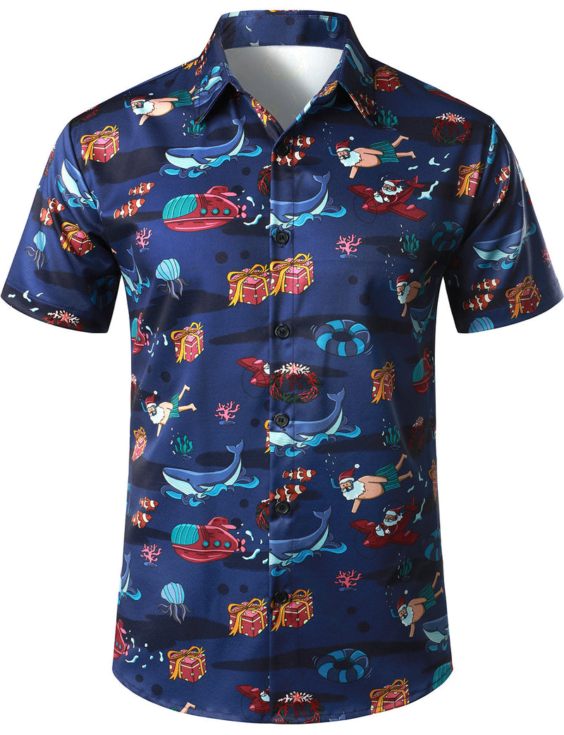 Men's Seaside Santa Holiday Claus Short Sleeve Shirt