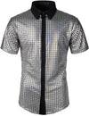 Men's Dress Shirt Sequins Short Sleeves Button Down Shirts Disco Party Costume