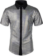 Men's Dress Shirt Sequins Short Sleeves Button Down Shirts Disco Party Costume