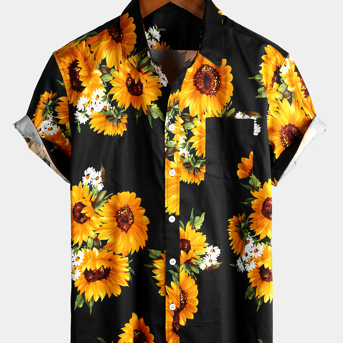Men's Vintage Sunflower Pocket Short Sleeve Shirt