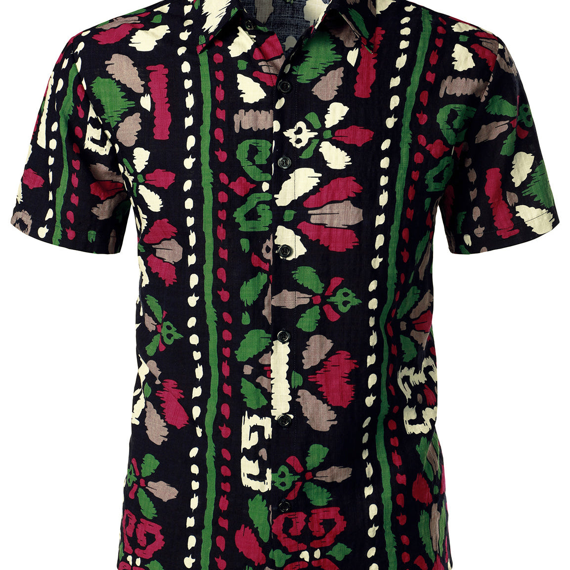 Men's Retro Tribal Floral Print Summer Short Sleeve Bohemian Black Shirt