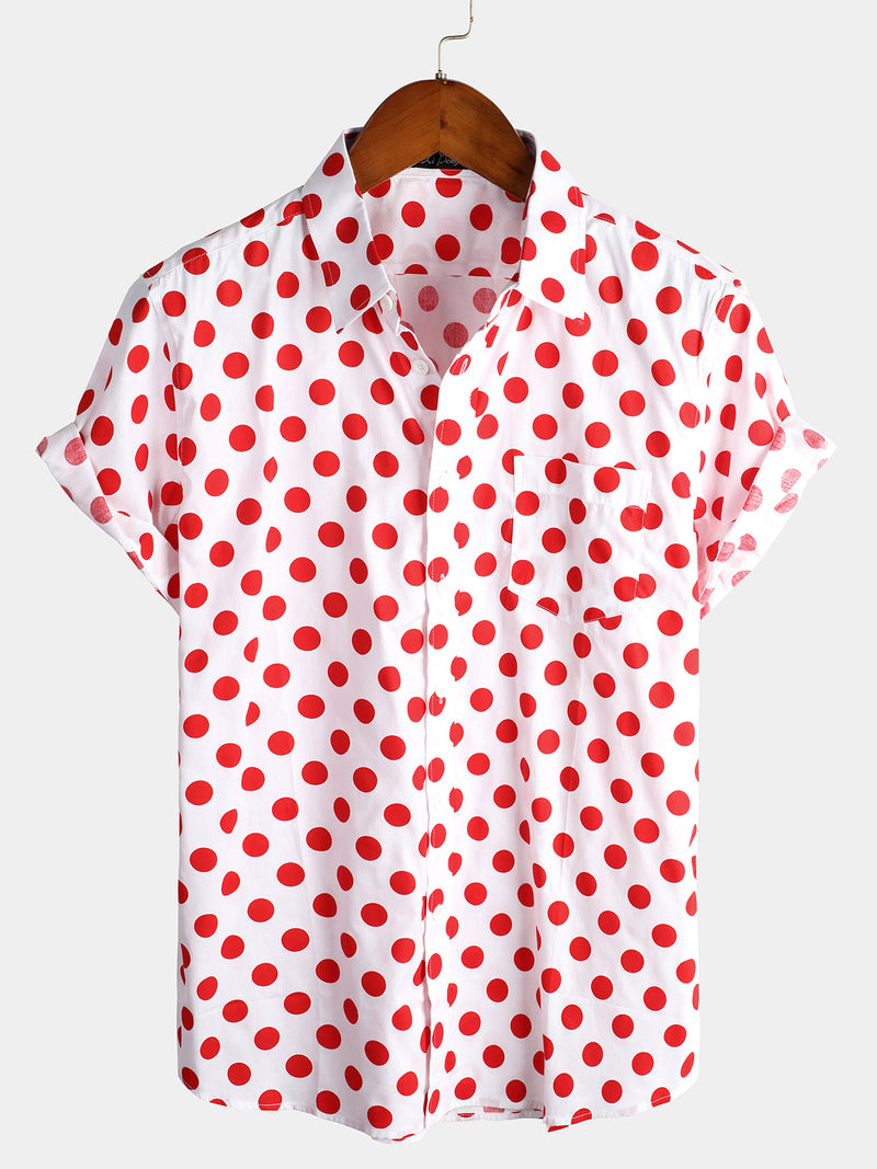 Men's Polka Dots Cotton Pocket Casual Short Sleeve Shirt
