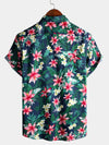 Men's Blue Tropical Floral Print Holiday Cotton Shirt
