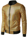 Men's Metallic Sequins Baseball Bomber Jacket Disco Party Costume