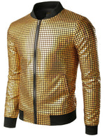 Men's Metallic Sequins Baseball Bomber Jacket Disco Party Costume