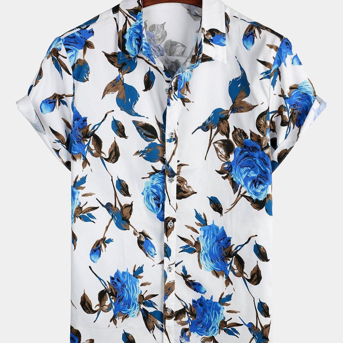 Men's Floral Printed Casual Cotton Short Sleeve Shirt