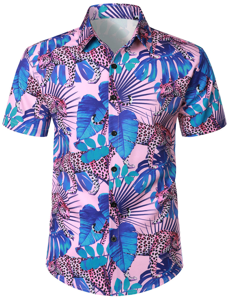 Men's Casual Leopard Hawaiian Shirt & Shorts Set