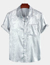 Men's Summer Jacquard Casual Elegant Button Up Pocket Short Sleeve Beach Shirt