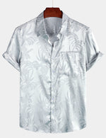Men's Summer Jacquard Casual Elegant Button Up Pocket Short Sleeve Beach Shirt