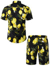 Men's Lemon Print Cotton Hawaiian Shirt & Shorts Set