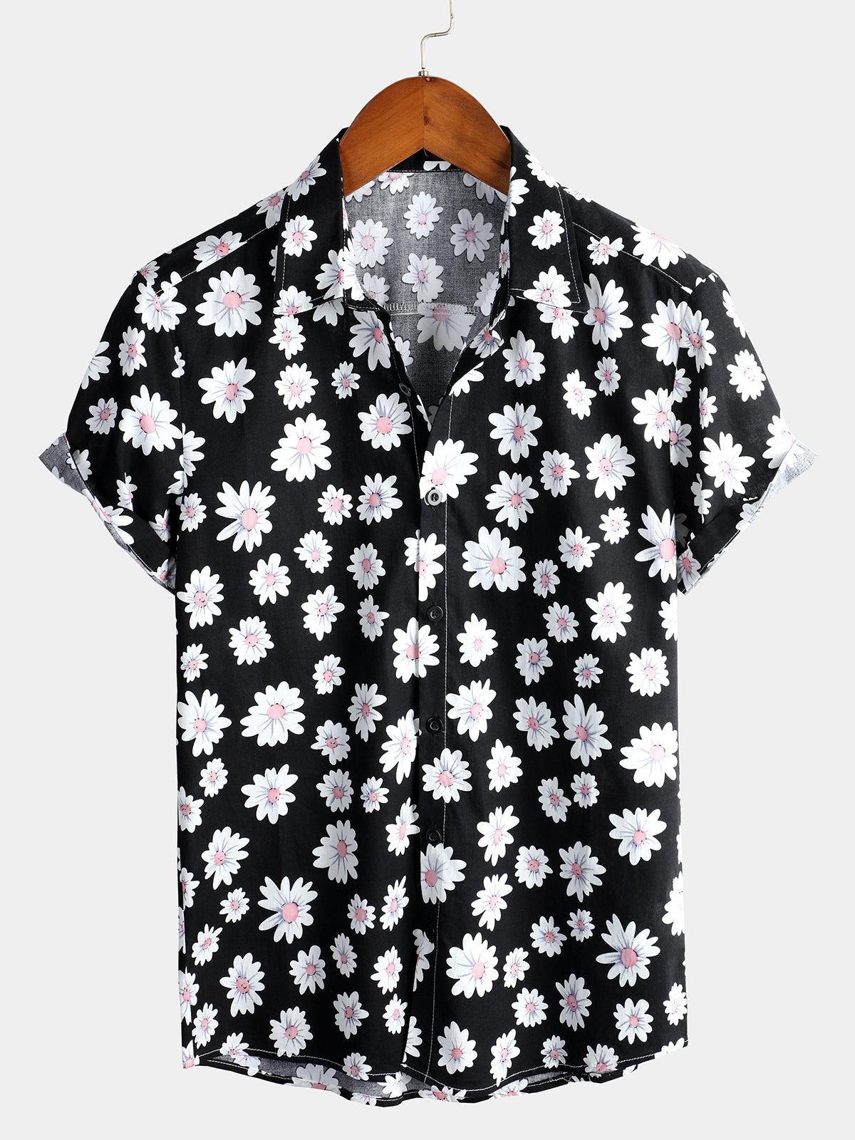 Men's Floral Daisy Print Tropical Hawaiian Cotton Flower Shirt