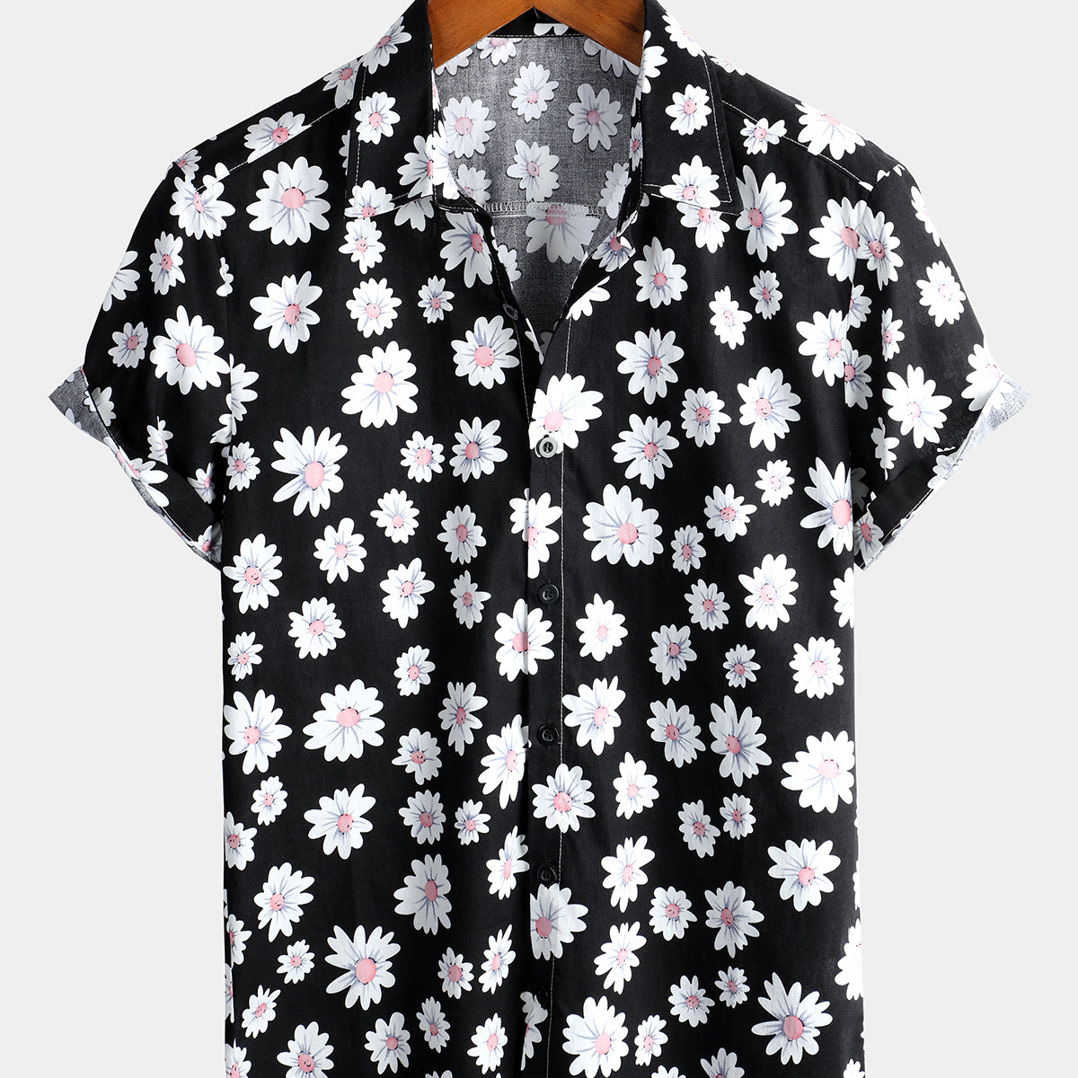Men's Floral Daisy Print Tropical Hawaiian Cotton Flower Shirt