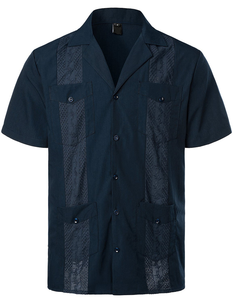Men's Short Sleeve Button Down Cuban Guayabera Shirts Casual Suits