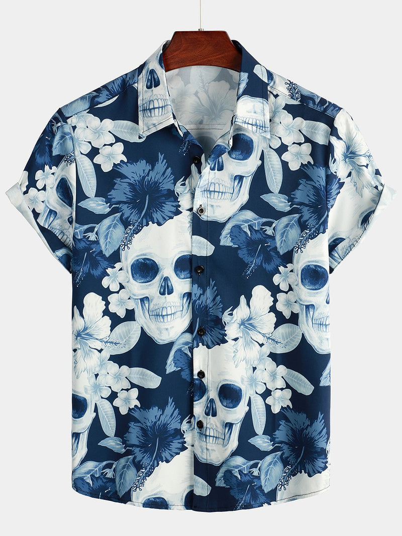 Men's Skull Print Short Sleeve Hawaiian Shirt