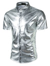 Mens Metallic Shiny Nightclub Styles Short Sleeves Button Down Dress Shirts