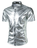 Mens Metallic Shiny Nightclub Styles Short Sleeves Button Down Dress Shirts