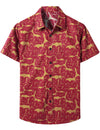 Men's Cotton Vintage Animal Print Red Retro Tribal Button Up Short Sleeve Shirt