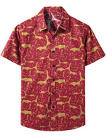 Men's Cotton Vintage Animal Print Red Retro Tribal Button Up Short Sleeve Shirt