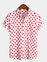 Men's Polka Dots Cotton Pocket Casual Short Sleeve Shirt
