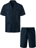 Men's Short Sleeve Button Down Cuban Guayabera Shirts Casual Suits