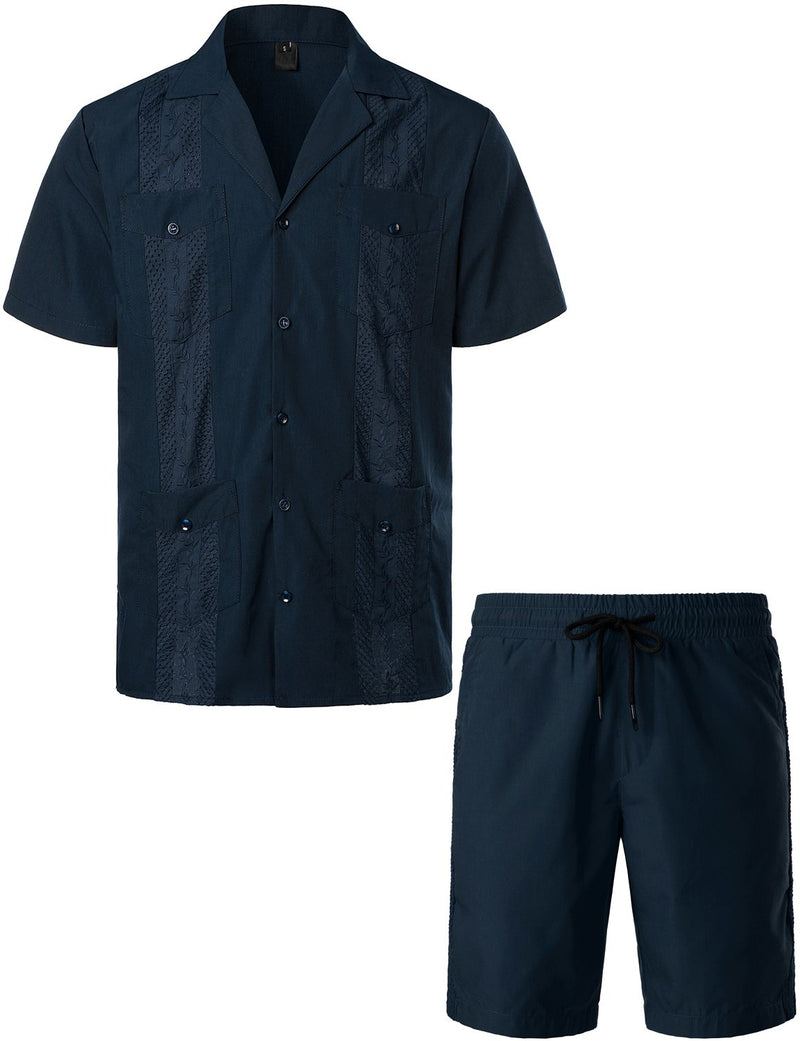 Men's Short Sleeve Button Down Cuban Guayabera Shirts Casual Suits