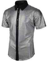 Men's Dress Shirt Sequins Short Sleeves Button Down Shirts Disco Party Costume