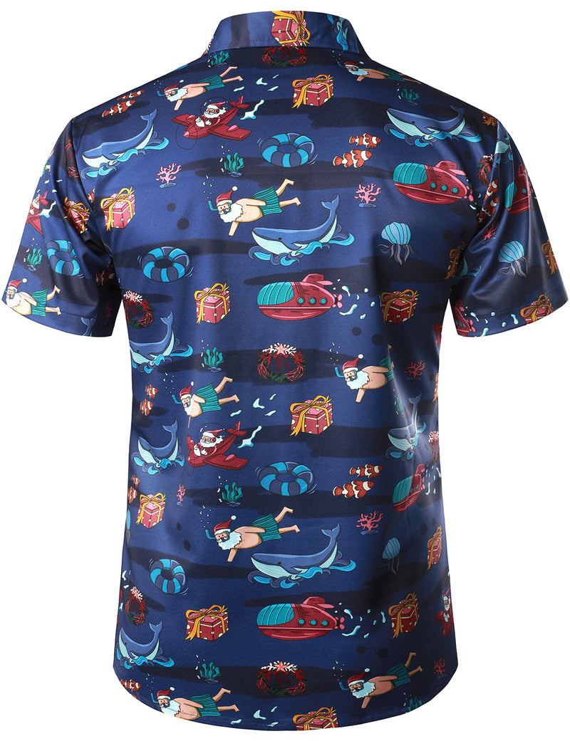 Men's Seaside Santa Holiday Claus Short Sleeve Shirt